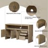 60" 3-Door 3-Drawer Sideboard C Modern Ash Veneer MDF Storage Cabinet with Semi-Open Shelf & Semi-Circular Back Cutout, Spacious Cabinet for Living Room, Hallway & Dining Area