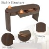 Natural Wood Grain Entryway Console Table with Fluted Design, Oval Top & 2 Drawers for Hallway & Living Room