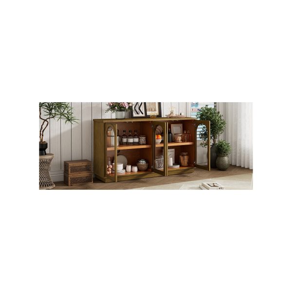 4-Door Arched Buffet Cabinet with Glass Doors & Large Storage, Adjustable Shelves for Kitchen, Dining Room & Living Room
