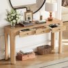 Rustic Console Table with Safety Curved Corners, 3 Concealed Drawers & Thick Sturdy Legs for Entryway, Hallway & Living Room