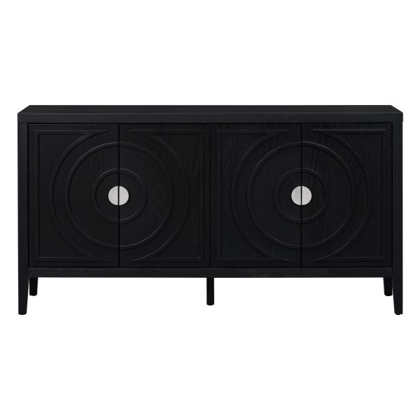 Retro Sideboard with Circular Groove Design & Round Metal Door Handles for Entryway, Dining Room & Living Room