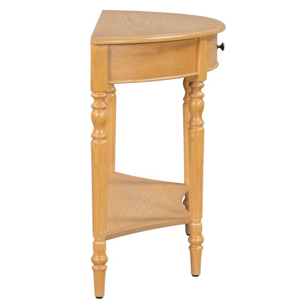 Farmhouse Half Moon Console Table with Drawer & Shelf, Rustic Accent Sofa Table for Entryway, Living Room, Hallway & Foyer