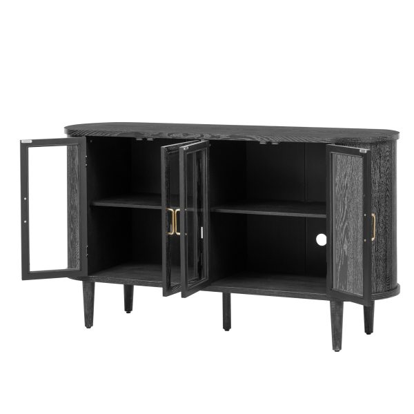 4-106.jpg Farmhouse Wood Sideboard Buffet Cabinet with Glass Doors & Adjustable Shelves for Kitchen, Dining Room & Living Room