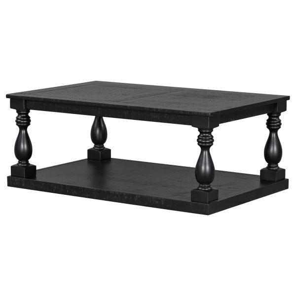 Vintage Coffee Table with Artistic Vase-Style Column Legs & Premium Pine Veneer, Boasting Timeless Elegance. Ideal for Living Rooms and Studies.