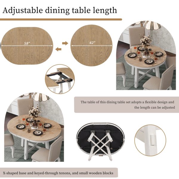 Farmhouse Round Extendable Dining Table with 16" Removable Leaf, Wooden Kitchen Table