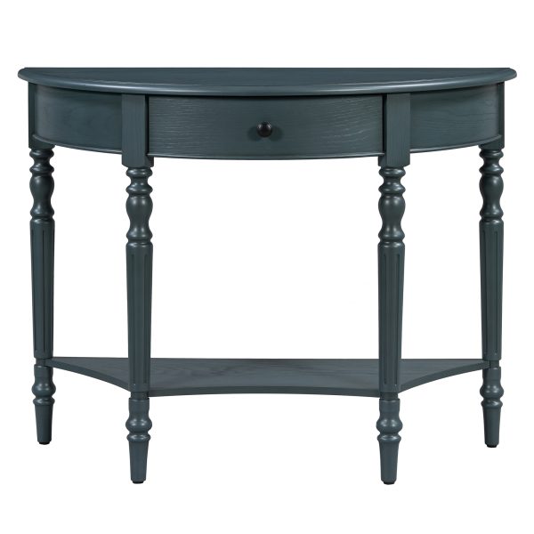 Farmhouse Half Moon Console Table with Storage Drawer & Open Shelf, Rustic Accent Sofa Table for Entryway, Living Room, Hallway & Foyer