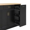 4-121.jpg Multifunctional Kitchen Storage Sideboard with Trash Can Storage, Sliding Door Cabinet & 3-Tier Spice Rack, Versatile Kitchen Island for Kitchen & Dining Room