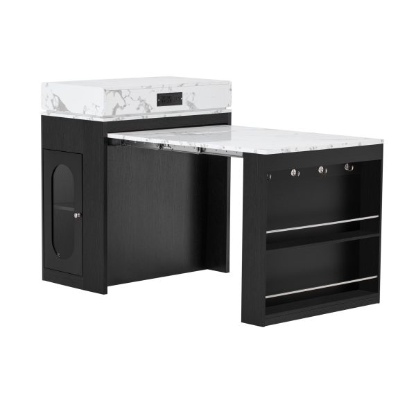 4-128.jpg Extendable Dining Table with Folding Tabletop, Bar Table with Drawers & Power Outlet, Rolling Kitchen Island with Hooks, Multi-Purpose Sideboard for Kitchen & Dining Room