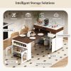 4-130.jpg Extendable Dining Table with Extra-Long Folding Top, Rolling Kitchen Island with Drawers, Power Outlet & Brake Lock, Storage Cabinet for Kitchen & Dining Room