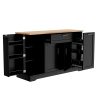 Multi-Functional Storage Sideboard & Extendable Dining Table with Adjustable Shelves, 3-Tier Pull-Out Rack, Kitchen Island for Kitchen, Dining Room & Living Room