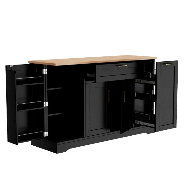 Multi-Functional Storage Sideboard & Extendable Dining Table with Adjustable Shelves, 3-Tier Pull-Out Rack, Kitchen Island for Kitchen, Dining Room & Living Room