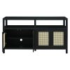 4-147.jpg Bohemian Rattan Storage Buffet Cabinet with Solid Wood Frame, Push-to-Open Sideboard with 3-Level Adjustable Shelves for Living & Dining Rooms
