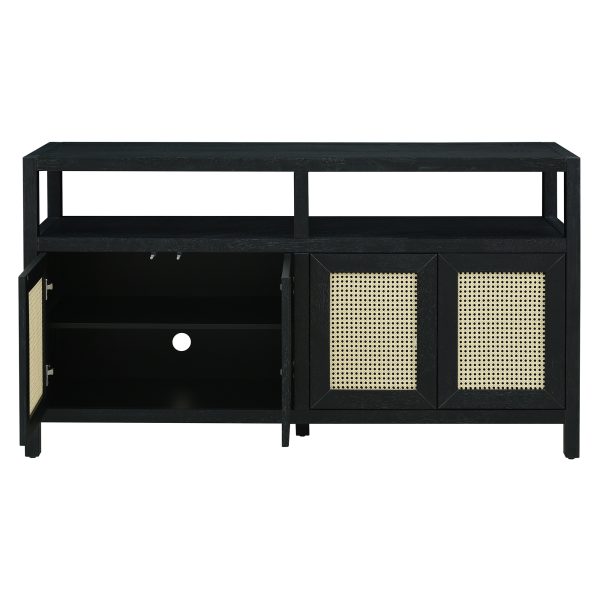 4-147.jpg Bohemian Rattan Storage Buffet Cabinet with Solid Wood Frame, Push-to-Open Sideboard with 3-Level Adjustable Shelves for Living & Dining Rooms