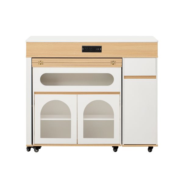 4-149.jpg Extendable Dining Table with Extra-Long Folding Top, Rolling Kitchen Island (Drawers, Power Outlet, Brake Lock) & Storage Cabinet for Kitchen & Dining Room
