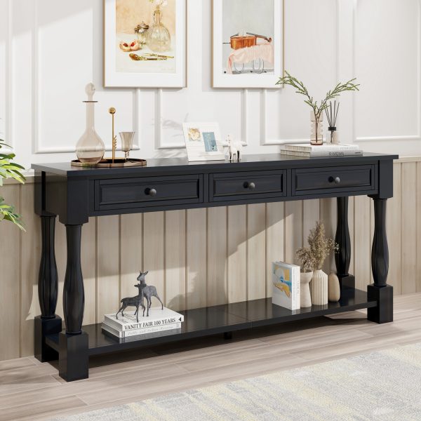 63" Long Console Table with Drawers & Open Shelf, Modern Entryway Table for Hallway & Living Room