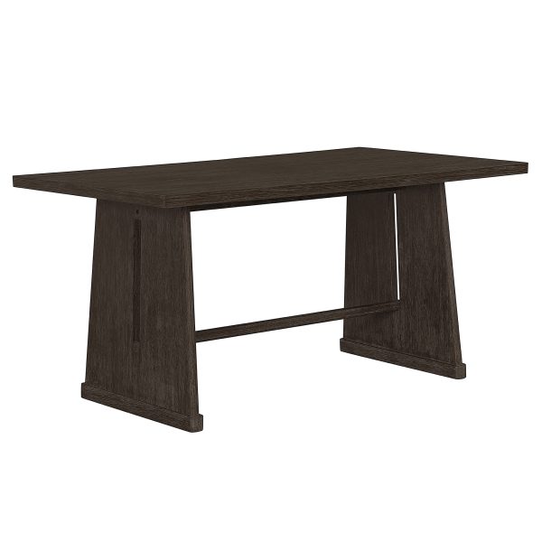 4-159.jpg 6-Piece Rustic Farmhouse Dining Set with Wire Brushed Finish, Rectangular Table with Trapezoid Legs, 4 Upholstered Linen Chairs & 1 Padded Bench for Dining Room & Kitchen
