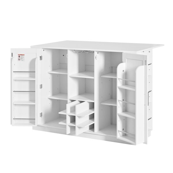 4-16.jpg Wine Bar Cabinet with Foldable Tabletop & Power Outlet, Counter Height Bar Table with Wine Rack & Glass Holder, Double-Door Buffet Sideboard with Side Shelves (Chairs Not Included)