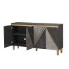 60" Retro 4-Door Buffet Cabinet, Vintage Sideboard with Dimensional Doors & Adjustable Shelves for Dining Room/Kitchen/Living Room