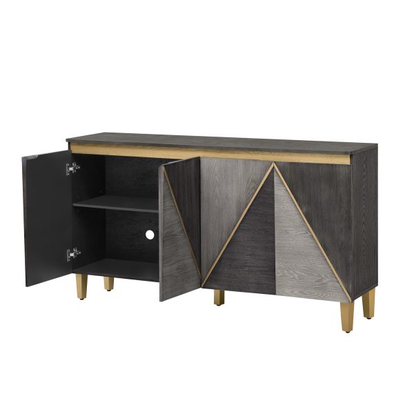 60" Retro 4-Door Buffet Cabinet, Vintage Sideboard with Dimensional Doors & Adjustable Shelves for Dining Room/Kitchen/Living Room