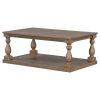 Vintage Coffee Table with Artistic Vase Column Legs and Luxurious Pine Veneer, Boasting Timeless Charm for Living Room & Study