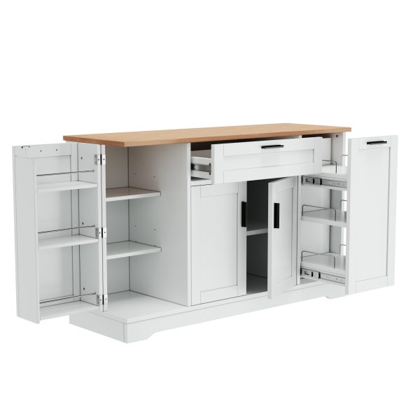 Multi-Functional Storage Sideboard with Extendable Dining Table, Adjustable Shelves & 3-Tier Pull-Out Rack, Versatile Kitchen Island Storage for Kitchen, Dining Room and Living Room