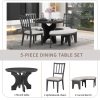 4-174.jpg 5-Piece Rustic Round Dining Set with 3 Upholstered Chairs & Curved Bench for Kitchen, Dining & Living Room
