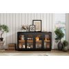 4-Door Large Arched Buffet Cabinet with Glass Doors & Adjustable Shelves, Storage Sideboard for Kitchen, Dining Room & Living Room