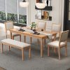 4-177.jpg Vintage Extendable Dining Set for 6 with 4 Chairs & 1 Bench, 59"-72" Rustic Farmhouse Table Set Featuring Distressed Finish & Retro Carved Legs