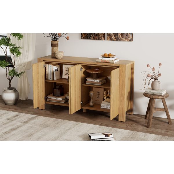 4-179.jpg Retro 4-Door Wooden Buffet Cabinet with Distressed Finish & Adjustable Shelves, Storage Sideboard for Dining Room, Kitchen & Living Room