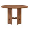 5-Piece Round Dining Set for 4, Minimalist Farmhouse Style Table with 4 Solid Wood Upholstered Chairs for Kitchen & Dining Room
