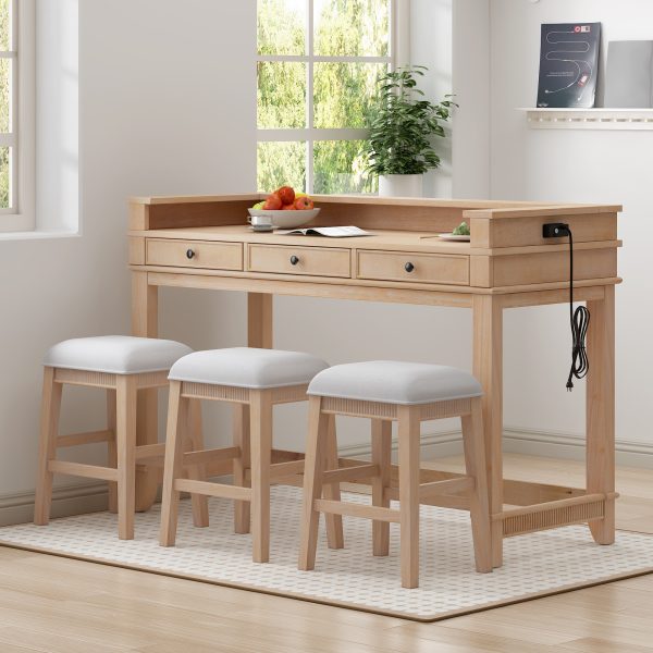 4-Piece Dining Set for 3, Retro Kitchen Table & Chair Set with 3 Storage Drawers, Perfect for Small Spaces