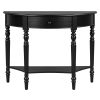 Farmhouse Half-Moon Console Table with Storage Drawer & Open Shelf C Rustic Accent & Sofa Table for Entryway, Living Room, Hallway and Foyer