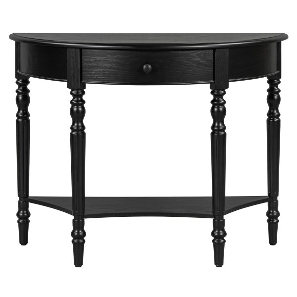Farmhouse Half-Moon Console Table with Storage Drawer & Open Shelf C Rustic Accent & Sofa Table for Entryway, Living Room, Hallway and Foyer