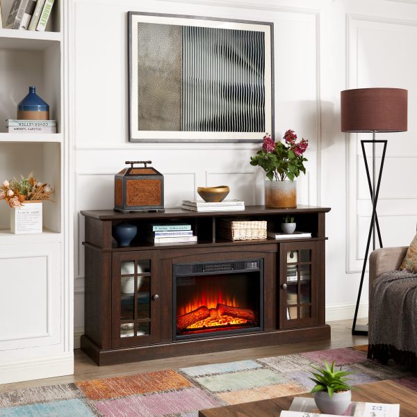 Classic & Modern TV Media Stand with 23" Fireplace Insert, Entertainment Console for TVs Up to 65", Featuring Open & Closed Storage Space