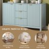 Wave Design Sideboard with 3 Adjustable Shelves, 3 Drawers and Soft-Close Doors. This storage console table features metal handles, is ideal for study, hallway and living room use, and comes in 3 colors.