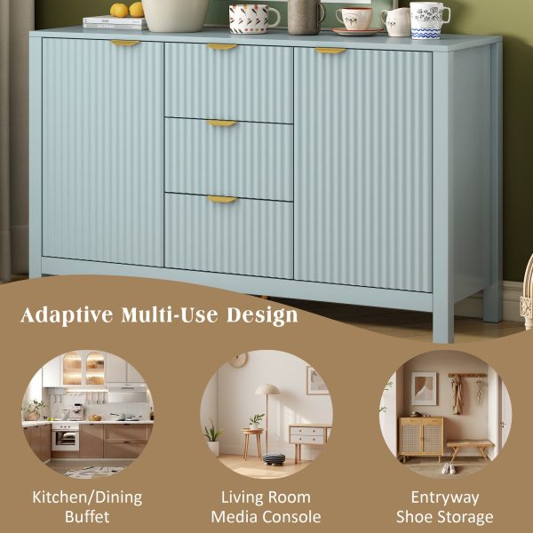 Wave Design Sideboard with 3 Adjustable Shelves, 3 Drawers and Soft-Close Doors. This storage console table features metal handles, is ideal for study, hallway and living room use, and comes in 3 colors.