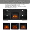 Electric Fireplace TV Stand with 3D Flame, LED Lights, Glass Shelves & USB Charging, Modern Wooden Media Center