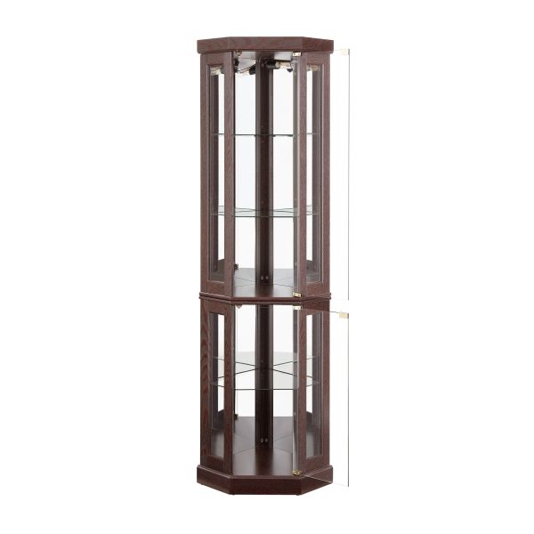 Corner Lighted Glass Curio Cabinet, Display Case for Living Room Ideal for Antiques, Wine and Bar Glass Storage with Built-in Light