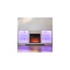 Modern Wooden Electric Fireplace TV Stand with 3D Fireplace, LED Lights, Glass Shelves & USB Charging Port, Media Center Table for TVs