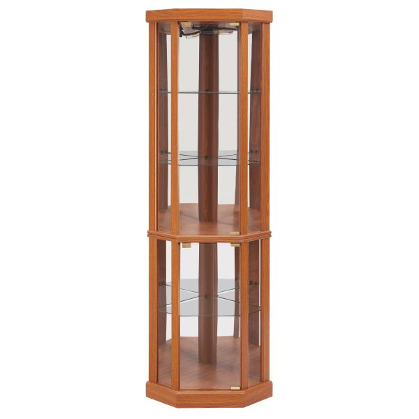 4-208.jpg Lighted Corner Curio Cabinet, Glass Display Case with Included Light for Living Room C Perfect for Antique Collections, Wine & Bar Glass Storage