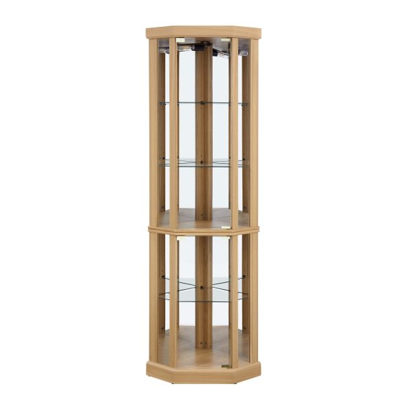 4-209.jpg Lighted Corner Glass Curio Cabinet with Built-in Light, Corner Display Case for Living Room Ideal for Antiques, Wine and Bar Glass Storage