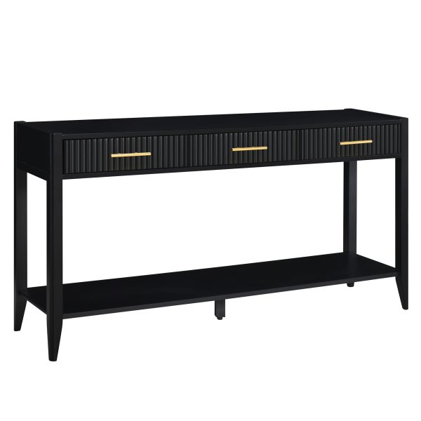 60" Black Painted Console Table with 3 Drawers & Storage Shelf, Farmhouse Wooden Entryway Sofa Table for Living Room, Hallway, Entryway, Foyer & Corridor