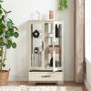 4-218.jpg Lighted Glass Curio Display Cabinet with Adjustable Glass Shelves, 2 Doors & 1 Drawer, Bulb Included