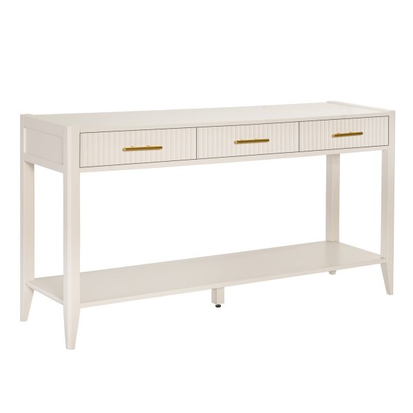 60" Beige Painted Console Table with 3 Drawers & Storage Shelf, Farmhouse Wooden Entryway Sofa Table for Living Room, Hallway, Entryway, Foyer and Corridor