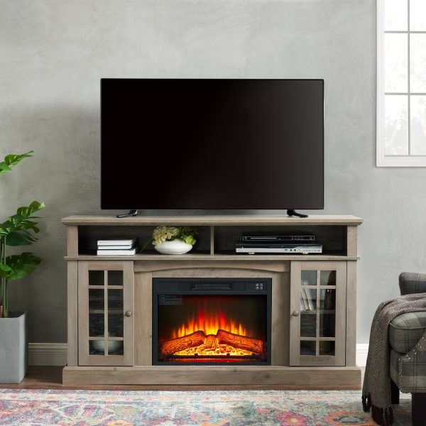 Classic & Modern TV Media Stand with 23" Electric Fireplace Insert, Entertainment Console for TVs Up to 65" with Open & Closed Storage