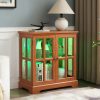 4-229.jpg LED Curio Display Cabinet, Retro Antique Display Case with Adjustable Shelves & Lattice Doors, Elegant Bookcase & Storage Cabinet for Home Decoration and Organization