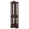 Lighted Corner Curio Cabinet with Tempered Glass Doors & Shelves, Elegant Dark Oak Finish Display & Storage Cabinet for Living Room & Bedroom Decor