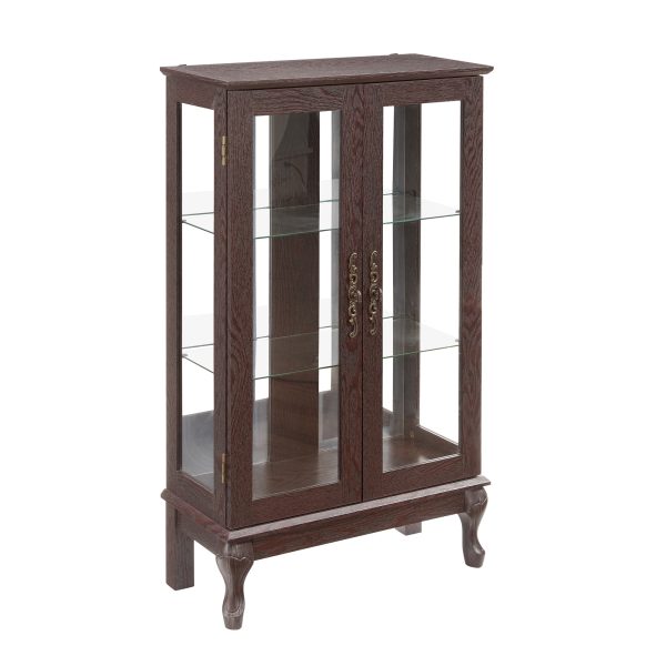 4-234.jpg 2-Door Curio Display Cabinet with Tempered Glass Doors, Mirrored Back Panel & Adjustable Shelves, Lighted Showcase with Bulb Included for Home & Office