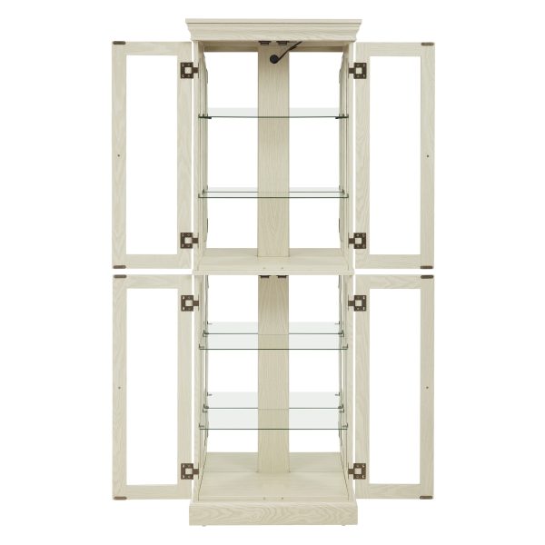 Lighted Glass Curio Display Cabinet with Wooden Frame, Multifunctional Glass Storage & Wine Cabinet, Ideal for Toy & Antique Display in Living Room, Kitchen and Pantry, Light Bulb Included