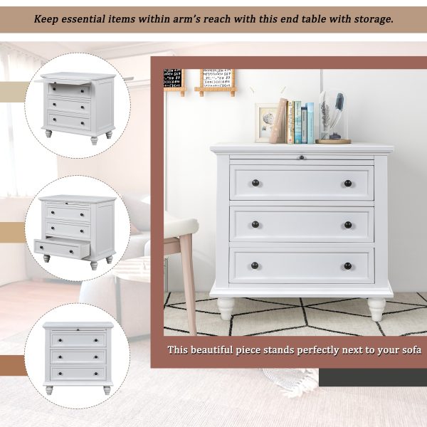 27.6'' Painted Nightstand with Pull-Out Tray & 3 Drawers, Minimalist Bedside Cabinet with Rubber Legs & Metal Handles, Suitable for Bedroom, Sofa Side & Office